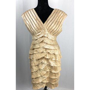 Adrianna Papell Dress Womens Gold Shimmer Shutter Pleat Formal Size 12